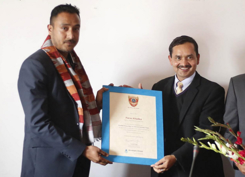 Paras Khadka Appointed As Ambassador of National Volunteer Nepal 
